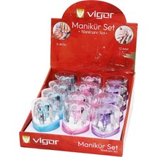Vigor K-8436 Manikür ve Pedikür Seti 9 Adet Kalp Model Mika Kristal Plastik - 12'li Paket