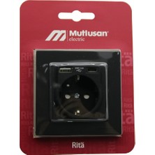 Mutlusan RİTA-2220 629 0284 Çerçeveli Siyah Kartlı Blisterli USB + Type-C ' Li Topraklı Priz - 8'li Paket