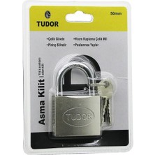Tudor TD-CS50MM Çelik Asma Kilit Yıldız Vakumlu Kısa Kancalı Çivi Anahtarlı Gri - 12'li Paket