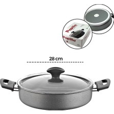 Papilla Fred 28 cm BRKT-705687 Kısa Basık Cam Kapak Karnıyarık Gri Kırçıllı Flat Casserole - 6'li Paket
