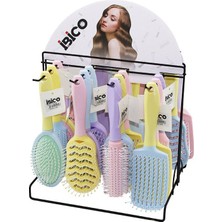 İbico Ibico İ15-012 4 Renk 6 Model Gövde Tarak Beyaz Pls Saç Fırçası Çift Renk Pls.sap Renkli Top Uç Fırça - 24'li Paket