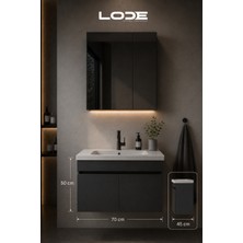 Lode Bath Kale Serisi Banyo Dolabı Seti Antrasit | Banyo Alt Dolap - Aynalı Üst Dolap | Cerastyle Frame Lavabolu, Lavabo-Aynalı Üst Dolap Dahil