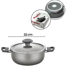 Papilla Fred 22 cm BRKT-712241 Derin Casserole Cam Kapak Gri Kırçıllı Granit Tencere - 6'li Paket