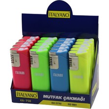 İtalyano Italyano KA-750 Ocak Mutfak Çakmak Dev Boy 3.7X11.2CM Rüzgar Fenerli Izgaralı Fosforlu Renkler - 20'li Paket