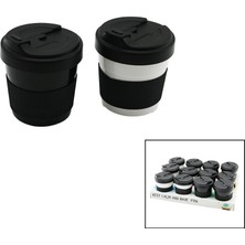 Qlux Ideas Qlux L-00985 Cozy Kahve Bardak 400ML No-1 Plastik Silikon Kaplama Göbek Yudumlama Ağızlıklı Kapak - 24'li Paket