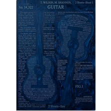 Karizma Tablo Mavi Kağıt Arka Fonda Gitar Teknik Çizimi Dekoratif Kanvas - Mdf Ahşap Tablo