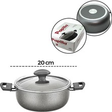 Papilla Fred 20 cm BRKT-705656 Derin Casserole Cam Kapak Gri Kırçıllı Granit Tencere - 6'li Paket