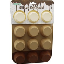 İbico Ibico İ22-042 Muffin Kek Kalıp 12'li Mini Silikon Askılıklı Klasik Çizgili Şekil - 6'li Paket