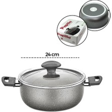 Papilla Fred 24 cm BRKT-705663 Derin Casserole Cam Kapak Gri Kırçıllı Granit Tencere - 6'li Paket