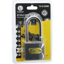 Tudor TD-GL50MM Asma Kilit Vakumlu Uzun Kancalı Gri - 12'li Paket