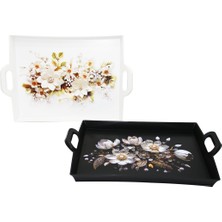 Harmony Time AS-149 HMN-580 Erciyes Çiçek Desen Plastik Tepsi 40X31CM Dikdörtgen - 12'li Paket