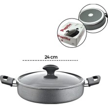 Papilla Fred 24 cm BRKT-712265 Kısa Basık Cam Kapak Karnıyarık Gri Kırçıllı Flat Casserole - 6'li Paket