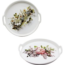Harmony Time AS-142-G Saray Çiçek Desen Plastik Tepsi 32CM Yuvarlak - 24'li Paket