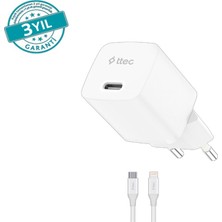2SCG30LB Ttec Smartcharger Gan 30W Pd Seyahat Hızlı Şarj Aleti + Usb-C - Lightning 150CM Kablo 2SCG30LB Beyaz