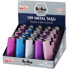 KOKO-109 Taşlı Metal Cep Çakmak BRKT-601429 Parlak Renkli Doldur Kullan - 25'li Paket