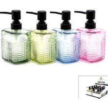 Alvetro Alv-06 Sıvı Sabunluk 420ML Çizgili Cam D.dörten Şişe Şeffaf Renkli Cam - 12'li Paket
