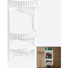Dünya 09166-101 Plastik Köşe Şampuanlık 3 Katlı Beyaz Askılı - 12'li Paket