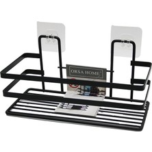 tp Buğz Yapışkanlı Askılı Çok Amaçlı Siyah Kare Banyo Raf BX40