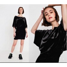 Nake Butik Kadınyarasa Kollu Kadife Mini Elbise