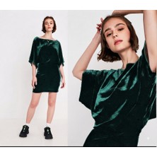 Nake Butik Kadınyarasa Kollu Kadife Mini Elbise