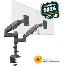 Hk Tech Nb North Bayou H180 22-32 " Çift Kol Amortisörlü 2-12 kg Vesa Monitör Standı Siyah
