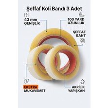 Şeffaf Koli Bandı 3 Adet 43 mm x 100 Yard - Akrilik Yapışkanlı Ekstra Mukavemetli Paketleme Bandı