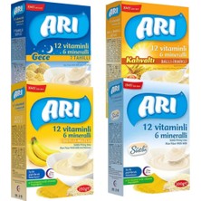 Arı Mama 7 Tahıllı Gece-Sütlü-Ballı Irmikli Kahvaltı- Sütlü Muzlu Pirinç Unu Kaşık Mama 4 x 250 G