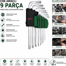 Bosch-1 600 A03 2V1 Alyan Anahtar Takımı 9 Adet 527 Krom Uzun Allen Düz - 6'li Paket