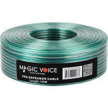 Magicvoice 2x0.50 Şeffaf Yeşil Çizgili 100 Metre Hoparlör Kablosu