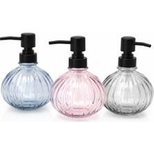 Alvetro Alv-02 Sıvı Sabunluk 360ML Şeffaf Renkli Cam Yuvarlak Kesik Desenli - 12'li Paket