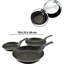 Papilla Tava 18-22-26 cm 3 Adet Set Ragnar Teflon Tek Saplı Dış Teflon Iç Teflon + Kırçıl - 8'li Paket