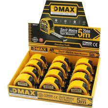 Dmax DMX-4747 Çelik Şerit Metre 5mt x 25MM Stoplu Çek Sarsın Otomatik Kilit Bas Durdur - 12'li Paket