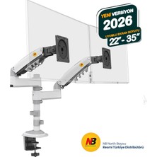 Hk Tech Nb North Bayou H180 22-32 " Çift Kol Amortisörlü 2-12 kg Vesa Monitör Standı Beyaz