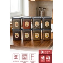 Ironika 8'li Etiket Hediyeli 800 ml Erzak Baharat Saklama Kabı Seti Antrasit