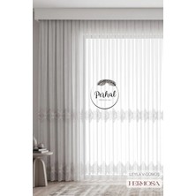 Perhal Perde ve Halı 1-3 Sık Pile Modern Gümüş Baklava Desenli Leyla Tül Perde
