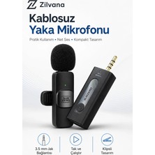 Zilvana Kablosuz Yaka Mikrofonu 3.5 mm Jak Alıcılı Type-C Şarjlı Klipsli Lavalier Mikrofon