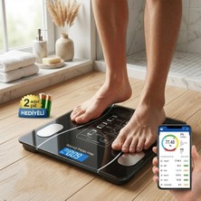 tp Buğz Bluetooth - Vücut Analizli Dijital Baskül Terazi Tartı 180KG/50G Yağ -Su -Kas Oran -Bmı BX40