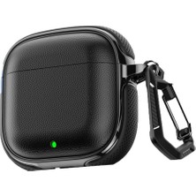 MobaxAksesuar Huawei Freebuds Se 2 / Se 3 ile Uyumlu Kılıf Deri Dokulu Tpu Koruyucu Case Metal Karabinalı Şarj Girişli