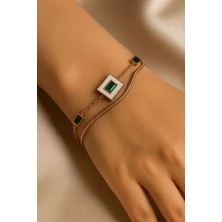 Ry Collections Yeşil Zirkon Taşlı ve Beyaz Taşlı Çelik Bileklik