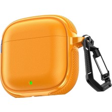 MobaxAksesuar Huawei Freebuds Se 2 / Se 3 ile Uyumlu Kılıf Deri Dokulu Tpu Koruyucu Case Metal Karabinalı Şarj Girişli