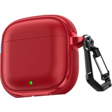 MobaxAksesuar Huawei Freebuds Se 2 / Se 3 ile Uyumlu Kılıf Deri Dokulu Tpu Koruyucu Case Metal Karabinalı Şarj Girişli
