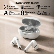 Hakopro Yeni Nesil Bluetooth 6.0, Ipx4 Su Geçirmez, Kablosuz Tws Kulak Içi Kulaklık Beyaz K-001B