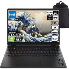 Hp Hyperx Omen 15-GA0002NT I7-14650HX 64-Gbddr5 2 Tbssd RTX5060 (8gb-Gddr7) 15.3" 2k 165Hz Freedos + Qb Sırt Çantası D2RC3EAQB7