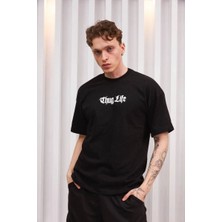 Velmora Fashion Erkek Bisiklet Yaka Baskılı  Kısa Kol Oversize T-Shirt - Siyah
