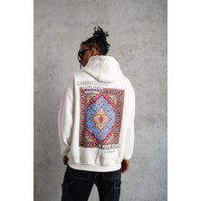 Velmora Fashion Erkek 3 Iplik Pamuklu Kapüşonlu Baskılı Cepli Oversize Sweatshirt Hoodie - Beyaz