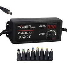 Powermaster PM-18747 Dijital Ekranlı 12 Volt - 24 Volt / 5 Amper Çok Uçlu Ayarlı Kademeli Adaptör