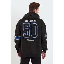 Velmora Fashion Erkek 3 Iplik Pamuklu Kapüşonlu Baskılı Cepli Oversize Sweatshirt Hoodie - Siyah