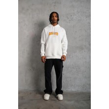 Velmora Fashion Erkek Baskılı Kapüşonlu 3 Iplik Pamuklu Hoodie Sweatshirt - Beyaz