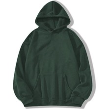 Velmora Fashion Erkek 3 Iplik Pamuklu Kapüşonlu Kanguru Cepli Sweatshirt Hoodie -  Koyu Yeşil