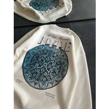 Velmora Fashion Kadın 3 Iplik Pamuklu Bisiklet Yaka Baskılı Sweatshirt - Beyaz